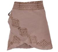 GURU SHOP Natürlicher Goa Minirock, Bedruckter Ethno Wickelrock - Taupe, Damen, Baumwolle, Size:M