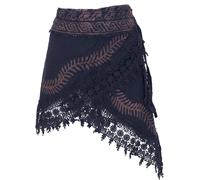 GURU SHOP Natürlicher Goa Sommerrock, Bedruckter Ethno Wickelrock mit Spitze, Hüftschmeichler, Damen, Schwarz, Baumwolle, Size:One Size