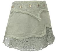 GURU SHOP Natürlicher Goa Sommerrock, Ethno Wickelrock mit Spitze, Hüftschmeichler - Salbei, Damen, Baumwolle, Size:M/L