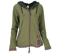 GURU SHOP Nepal Ethno Jacke, Bestickte Boho Jacke - Olivgrün, Damen, Size:L
