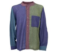 GURU SHOP Nepal Ethno Patchworkhemd, Freizeit Hemd - Blau/Mix, Herren, Size:XL
