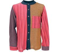 GURU SHOP Nepal Ethno Patchworkhemd, Freizeit Hemd - Rot/Mix, Herren, Size:M