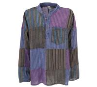 GURU SHOP Nepal Ethno Patchworkhemd, Stonewash Freizeit Hemd - Lila/Mix, Herren, Size:L