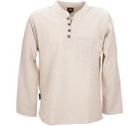 GURU SHOP Nepal Ethno Yogahemd mit Kokosknöpfen, Kurta-Hemd, Freizeithemd mit Stehkragen - Creme, Herren, Size:XL