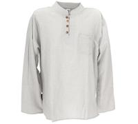 GURU SHOP Nepal Ethno Yogahemd mit Kokosknöpfen, Kurta-Hemd, Freizeithemd mit Stehkragen - Grau, Herren, Size:XL