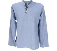 GURU SHOP Nepal Ethno Yogahemd mit Kokosknöpfen, Kurta-Hemd, Freizeithemd mit Stehkragen - Hellblau, Herren, Size:M