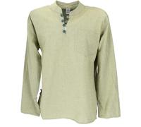 GURU SHOP Nepal Ethno Yogahemd mit Kokosknöpfen, Kurta-Hemd, Freizeithemd mit Stehkragen - Hellgrün, Herren, Size:XXL