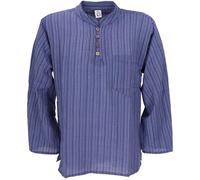 GURU SHOP Nepal Fischerhemd, gestreiftes Goa Hemd, Baumwolle, blau, S