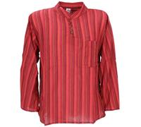 GURU SHOP Nepal Fischerhemd, gestreiftes Goa Hemd, Baumwolle, rot, M