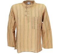 GURU SHOP Nepal Fischerhemd, Gestreiftes Goa Hippie Hemd, Yogahemd - Cider, Herren, Baumwolle, Size:S