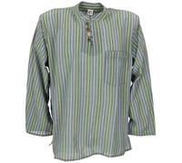 GURU SHOP Nepal Fischerhemd, Gestreiftes Goa Hippie Hemd, Yogahemd - Grün, Herren, Baumwolle, Size:S