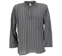 GURU SHOP Nepal Fischerhemd, Gestreiftes Goa Hippie Hemd, Yogahemd - Schwarz, Herren, Size:XXL