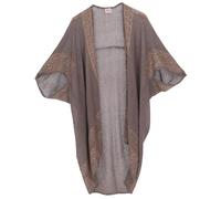 GURU SHOP Offener Boho Cardigan, Plus Size Jacke, Kimono mit Druckbordüre - Braun, Damen, Baumwolle