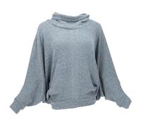 GURU SHOP Oversize Shirt, Rollkragen Strickshirt, Plus Size Pullover mit Fledermausärmeln - Blau, Damen, Baumwolle