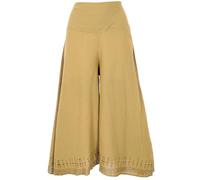 GURU SHOP Palazzohose, 3/4 Hosenrock, Bedruckte Natürliche Boho Schlaghose, Sommerhose - Curry, Damen, Size:S