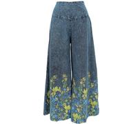 GURU SHOP Palazzohose, Boho Baumwollhose, Hosenrock mit Blüten - Blau/gelb, Damen, Size:M/L