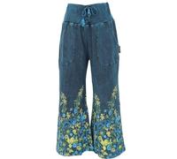 GURU SHOP Palazzohose, Boho Baumwollhose, Hosenrock mit Blüten, Schlaghose - Blau, Damen, Baumwolle, Size:S