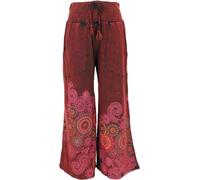 GURU SHOP Palazzohose, Boho Baumwollhose, Hosenrock mit Blüten, Schlaghose - Rot, Damen, Size:L