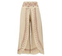 GURU SHOP Palazzohose, Hosenrock, Bedruckte Natürliche Boho Schlaghose, Sommerhose - Hellbeige, Damen, Size:M