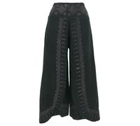 GURU SHOP Palazzohose, Hosenrock, Bedruckte Natürliche Boho Schlaghose, Sommerhose - Schwarz, Damen, Size:L