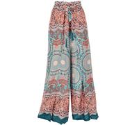 GURU SHOP Palazzohose, Langer Boho Hosenrock, Wickelhose, Sommerhose - Smaragdgrün/bunt, Damen
