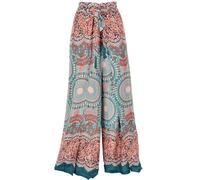 GURU SHOP Palazzohose, Langer Boho Hosenrock, Wickelhose, Sommerhose - Smaragdgrün/bunt, Damen, Synthetisch