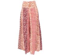 GURU SHOP Patchwork Palazzohose, Hippie Chic Schlaghose, Boho Hosenrock - Braun/rot, Damen, Baumwolle