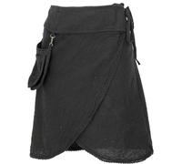 GURU SHOP Pixi Festival Boho Minirock, Natürlicher Ethno Wickelrock mit Tasche, Spitze - Schwarz, Damen, Baumwolle