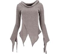 GURU SHOP Pixishirt mit Schalkragen Baumwollstrick Pullover - Cappuccino, Damen, Baumwolle, Size:S/M