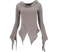 GURU SHOP Pixishirt mit Schalkragen Baumwollstrick Pullover - Cappuccino, Damen, Size:S/M
