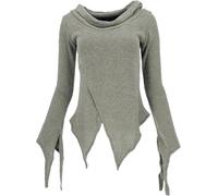 GURU SHOP Pixishirt mit Schalkragen Baumwollstrick Pullover - Helles Khaki, Damen, Baumwolle, Size:S/M