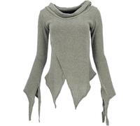 GURU SHOP Pixishirt mit Schalkragen Baumwollstrick Pullover - Helles Khaki, Damen, Size:M/L