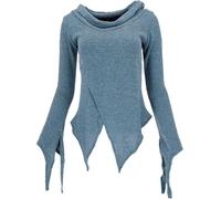 GURU SHOP Pixishirt mit Schalkragen Baumwollstrick Pullover - Taubenblau, Damen, Baumwolle, Size:S/M