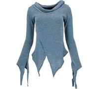 GURU SHOP Pixishirt mit Schalkragen Baumwollstrick Pullover - Taubenblau, Damen, Size:S/M