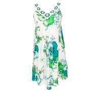 GURU SHOP Plus Size Boho Minikleid, Weites Sommerkleid, Häkelkleid, Strandkleid, Damen Krinkelkleid Übergröße - Weiß/türkisgrün, Synthetisch