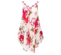 GURU SHOP Plus Size Boho Minikleid, Weites Sommerkleid, Häkelkleid, Strandkleid, Damen Krinkelkleid Übergröße - Weiß/pink, Synthetisch