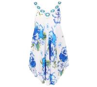 GURU SHOP Plus Size Boho Minikleid, Weites Sommerkleid, Häkelkleid, Strandkleid, Damen Krinkelkleid Übergröße - Weiß/blau, Synthetisch