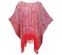 GURU SHOP Poncho, Tunika, Strandkleid, Batik Kaftan, Damen Übergröße - Rot, Synthetisch