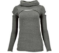 GURU SHOP Psytrance Feinstrick Langarmshirt mit Offenen Schultern, Rollkragen - Grau, Damen, Baumwolle, Size:M