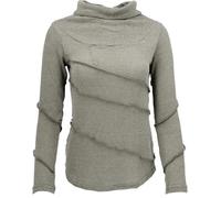 GURU SHOP Psytrance Feinstrick Shirt, Langarmshirt, Pullover mit Overlock - Khaki, Damen, Baumwolle, Size:S