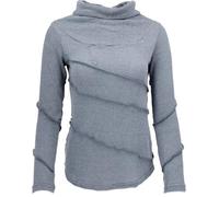 GURU SHOP Psytrance Feinstrick Shirt, Langarmshirt, Pullover mit Overlock - Taubenblau, Damen, Baumwolle, Size:S