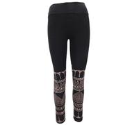 GURU SHOP Psytrance Goa Damen Leggings, Bedruckte Tribal Yoga Leggings - Schwarz, Baumwolle, Size:L