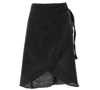 GURU SHOP Psytrance Goa Pixi Minirock, Bedruckter Ethno Wickelrock - Schwarz, Damen, Baumwolle