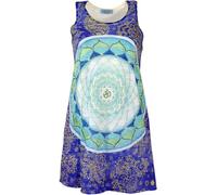GURU SHOP Psytrance Minikleid, Longtop, Damen | Kurzes Kleid mit farbenfrohem Frontdruck, leicht transparentes Rückenteil, ideal für Strand und Partys.