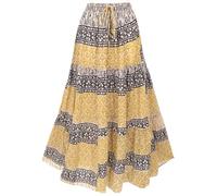GURU SHOP Rock Boho Chic, Weit Schwingender Maxirock - Schwarz/gelb, Damen, Baumwolle