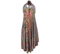 GURU SHOP Rückenfreies Unikat Batik Midikleid, Neckholder Boho Kleid | Batikdesign, handgefertigt, elastisches Material, figurbetont, ideal für besondere Anlässe, Passform: stretch.