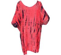 GURU SHOP Schulterfreies Batikdress, Cold Shoulder Tunika, Strandkleid | Luftig und leicht, aus 100 % Viskose, lockere Passform, einzigartiges Batikdesign, ideal für den Sommer.