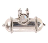 GURU SHOP Silberanhänger Große Kapsel, Indischer Talisman Anhänger - Mondstein_1, 2x4x1 cm