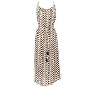 GURU SHOP Sommerkleid, Maxikleid, Strandkleid, Langes Bohokleid mit Gürtel - Beige/schwarz, Damen, Size:L/XL