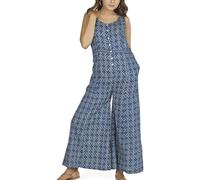 GURU SHOP Sommerliche Latzhose, Ethno Style Boho Oversize Einteiler, Blockdruck Overall - Blau, Damen, Size:M